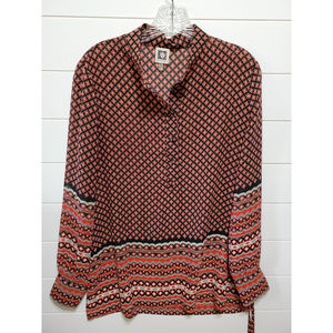 Anne Klein womens size 6 long sleeve lightweight side tie cloth buttons tunic